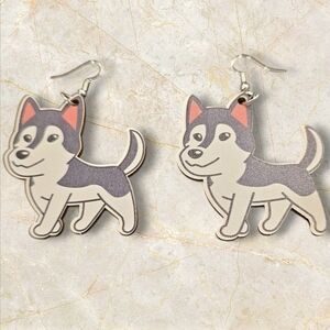 Wooden Dog Dangle Earrings